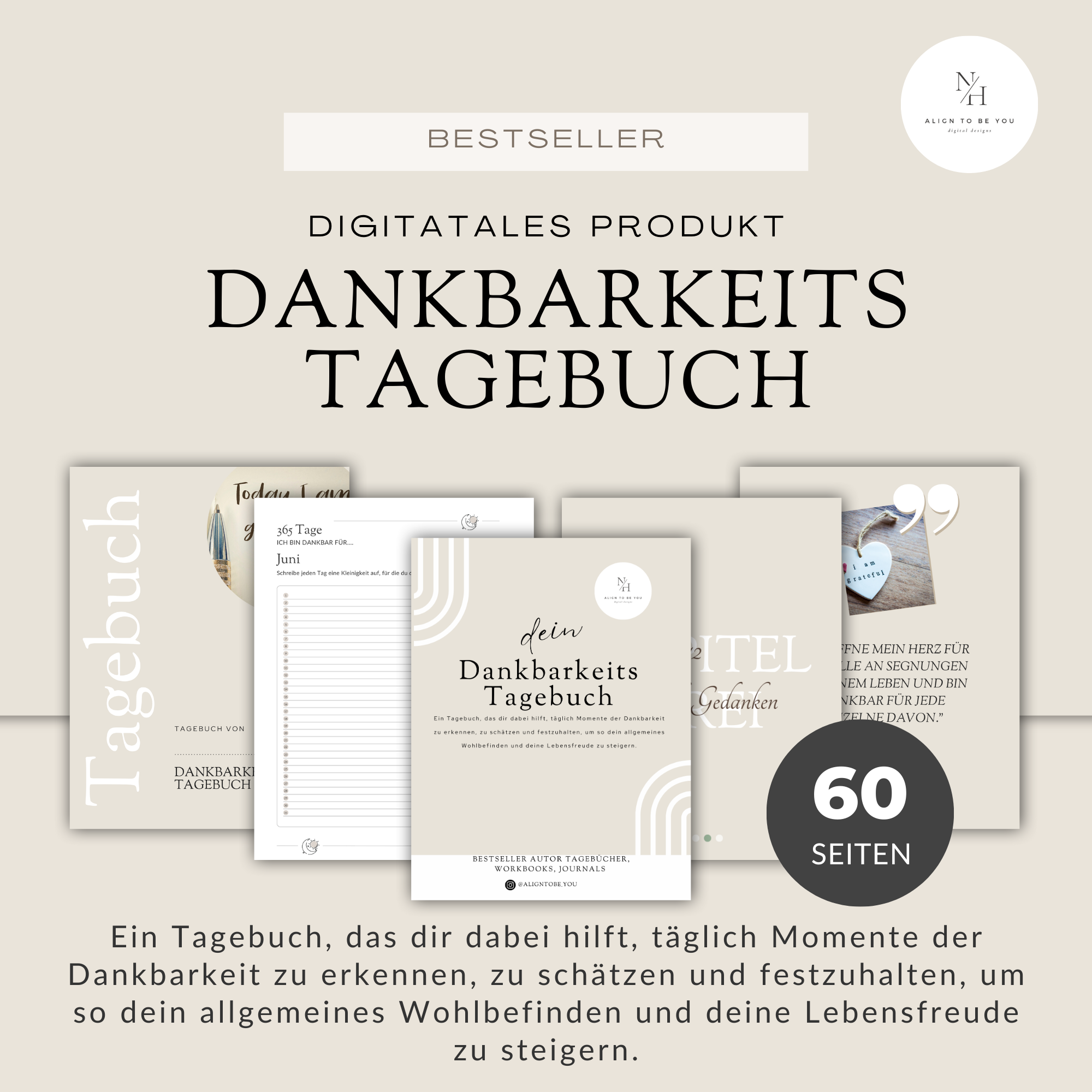 Dankbarkeitstagebuch: Ein Tagebuch, das dir dabei hilft, täglich Momente der Dankbarkeit zu erkennen, zu schätzen und festzuhalten, um so dein allgemeines Wohlbefinden und deine Lebensfreude zu steigern.